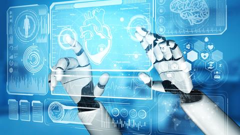 3D rendering medical artificial intelligence robot working in future hospital. 