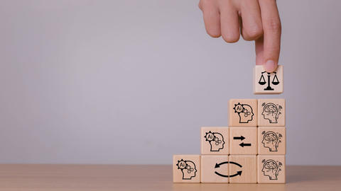 Wood blocks with AI and the scales of justice